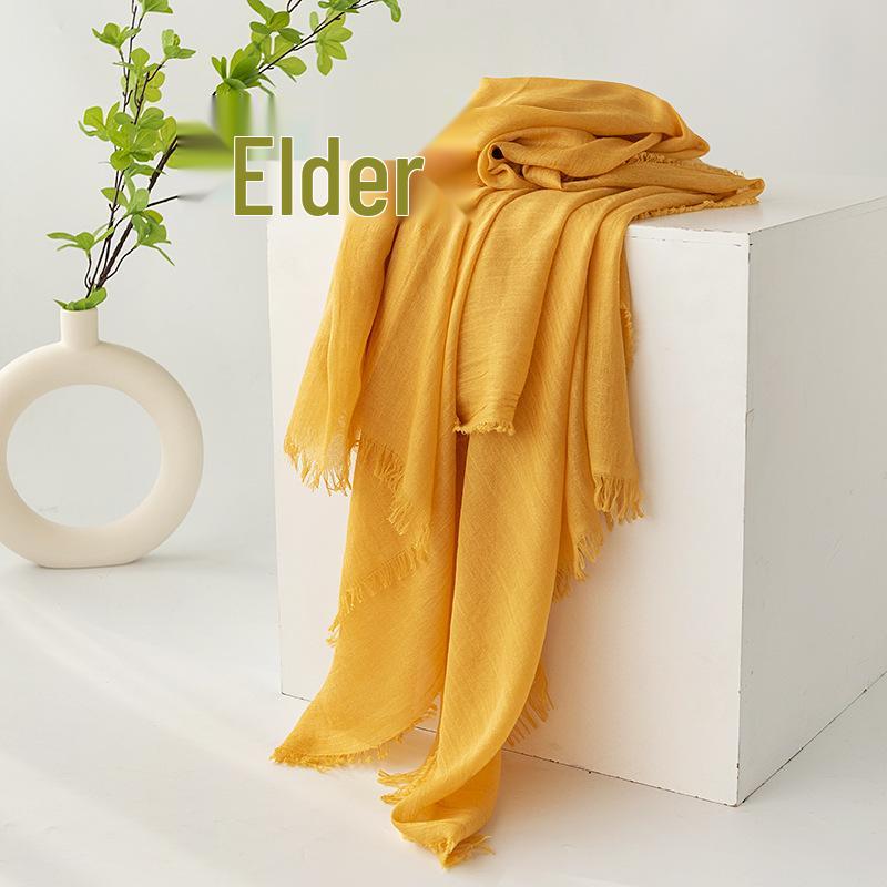 Spring & Summer Lightweight Sunscreen Shawl: Imitation Cotton-Linen, High-End Silk Gauze Scarf, Solid Color for Women