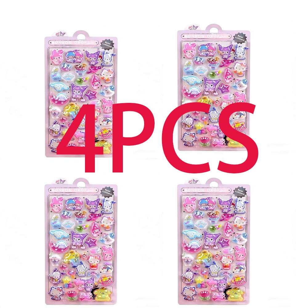 Luminous Cute Sanrio 3D Relief Stickers Kawaii Girls Kuromi Cinnamoroll My Melody Crystal Decals Kids Decoration Sticker Packs