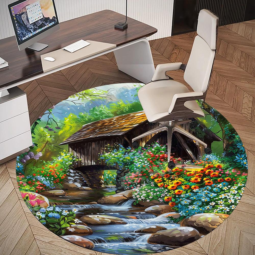 1PC bridge flowers Office Round Area Rug, Under Office Chairs Bedroom Living Room Home Decor, Carpet for Office -1110031