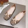 2025 spring new wedding shoes toasting shoes Korean version sequined red four-season single shoes square head large size women's shoes flat shoes