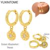 925 Sterling Silver Needle Vintage Square Round Pendant Earrings For Women Crystal Shell Geometric Earrings Fashion Jewelry