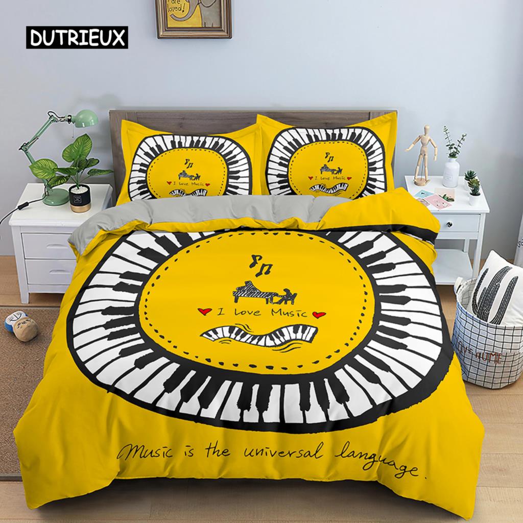 Music Notes Bedding Set Duvet Cover Set Piano Keys Keyboard Bed Set Classic Music Melody Comforter Cover for Kids Boys Girls