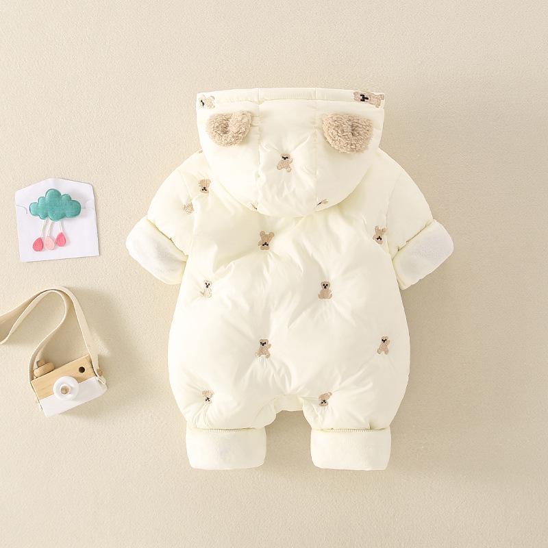 2025 Fleece-lined Hooded Infant Romper - Warm Cotton Jumpsuit for Boys and Girls