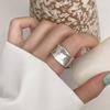 Simple Silver Band Ring Adjustable Open Ring Minimalist Handmade Wide Band Ring Couple Jewelry for Men Women