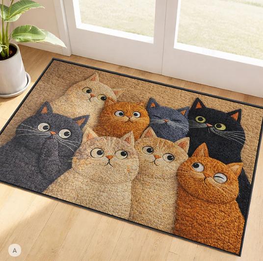 

Faux-Embroidered Horse Doormat Four Cheerful Horses Playful Charm Welcome Mat for Your Doorstep 40cm x 60cm