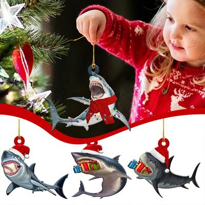 Christmas Sharks Ornament Ocean Theme Xmas Hanging Decor Adds Fun Festive Ocean-Vibes For Ocean Sharks Fans Perfect Present