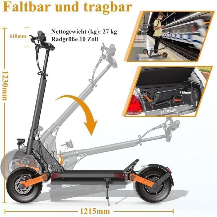 JOYOR S10-SZ -- Elektrická koloběžka - Dva motory 1000 W, baterie 60 V 18 Ah - Maximální rychlost 60 km/h - Černá