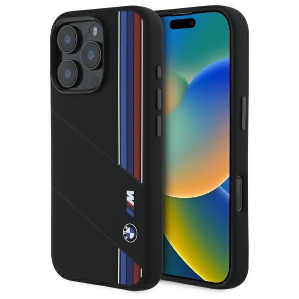 Bmw Bmhmp16L23Scuk Iphone 16 Pro 6.3    Czarny/Black Hardcase Silicone Cut Tricolor Lines Magsafe