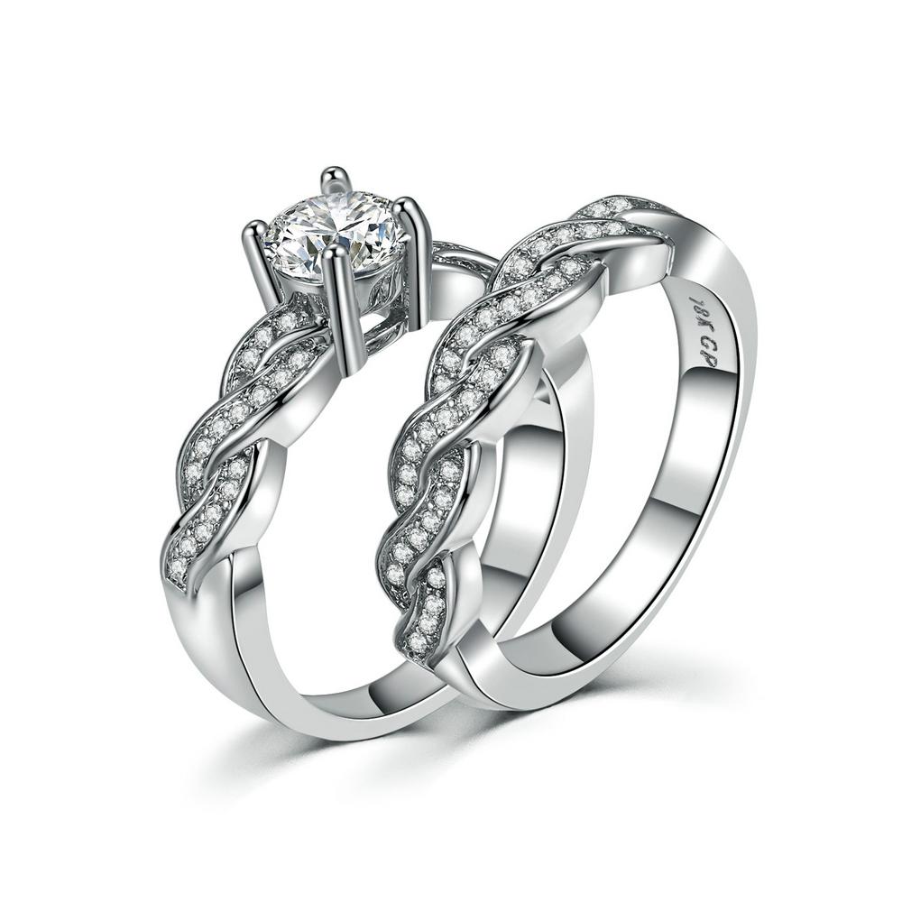 INS Fashion Simple Ring Set For Women Luxury Elegant Style Cubic Zircon Silver Color 2PCS Wedding Engagement Fashion Jewelry