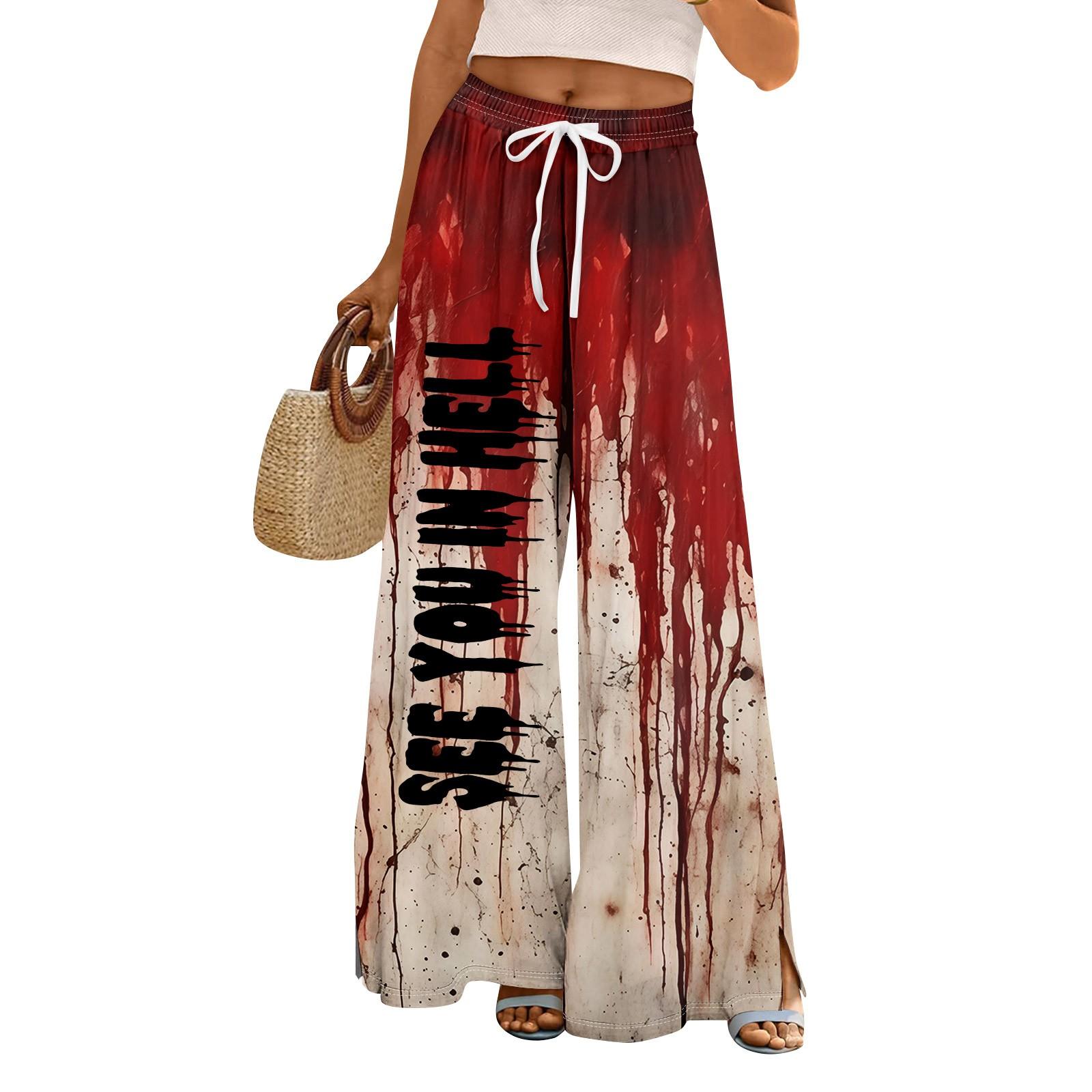 

Женские летние брюки палаццо в стиле бохо с высокой талией и широкими штанинами, с принтом на Хэллоуин, повседневные брюки с карманами M