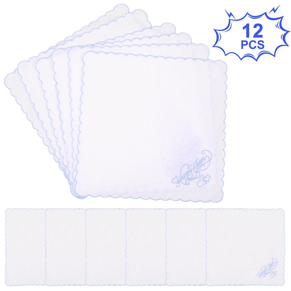 12Pcs Cotton Embroidered Handkerchief 28x28 Cm Portable Wedding Square Scarf Soft Comfortable Wedding Handkerchief for Party
