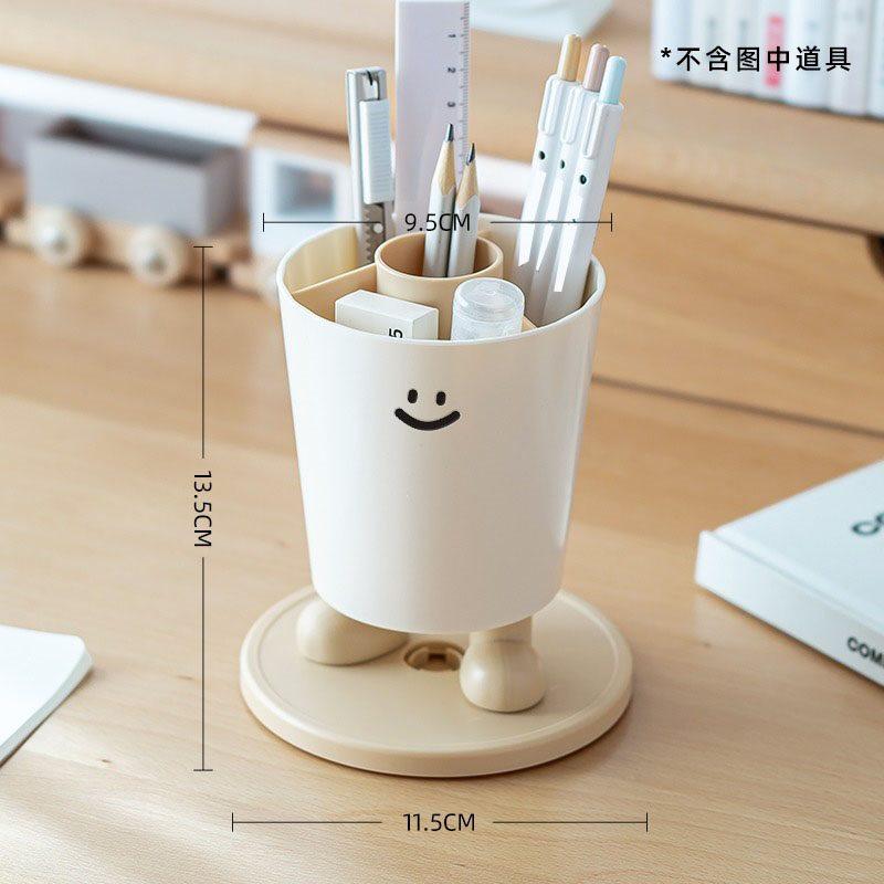 1pcs Funny little emoji cartoon rotating pen holder storage box, student desktop creative acrylic pen holder