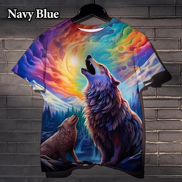 Summer Round Neck 3D Wolf Printed Top Fashionable Casual Short Sleeved Men's T-shirts