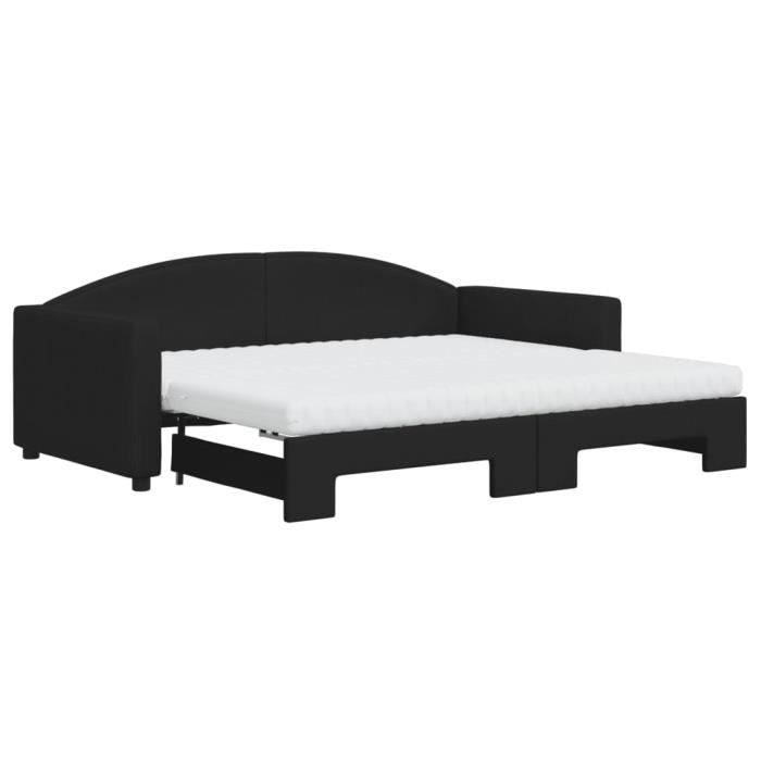 VidaXL Daybed with Trundle and Mattress Black 90x190 Cm Fabric 3197218
