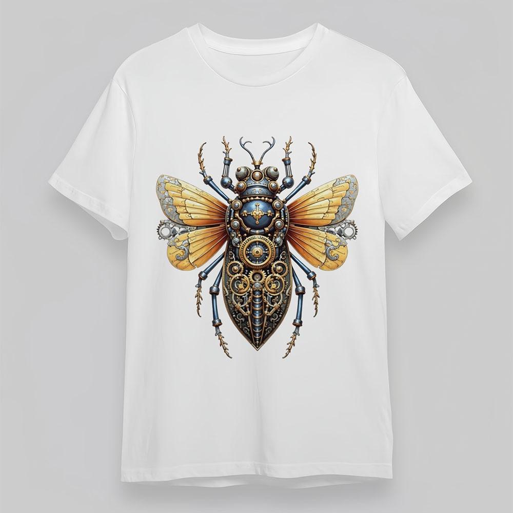 

Women s Soft T-Shirt Steampunk Insect Blue Metallic Wings Tee Cotton Oversize 3XL