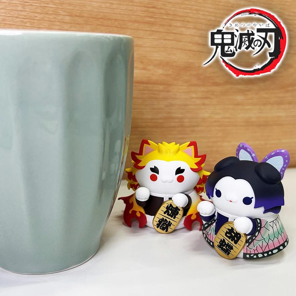 Demon Slayer Lucky Cat Anime Figure Blind Box Rengoku Tanjiro Q Version Kawaii Model Toys Desktop Car Ornaments Birthday Gifts