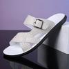Men's Leather Slide Sandals Adjustable Buckle Casual Non-slip Summer Beach Slippers