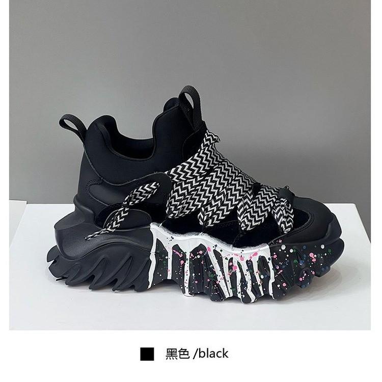 

Европа, осень 2024, высокие туфли, женские винтажные тканые туфли для девочек на платформе для папы 40 чёрный