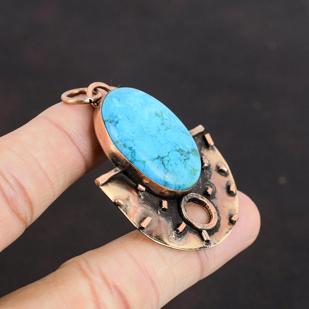 Arizona Turquoise Pendant Copper Pendant Genuine Gemstone Pendant Boho Style Jewelry Chain Pendant Handmade Copper Jewelry Pendant For Women