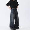 Unisex Vintage Washed Relaxed Straight Leg Denim Pants Low Waist Wide Tapered Fit Casual Jeans