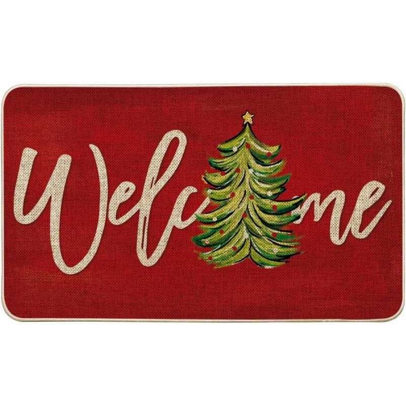 Imitation Linen Christmas Floor Mats - Bathroom & Door Holiday Decor Mats