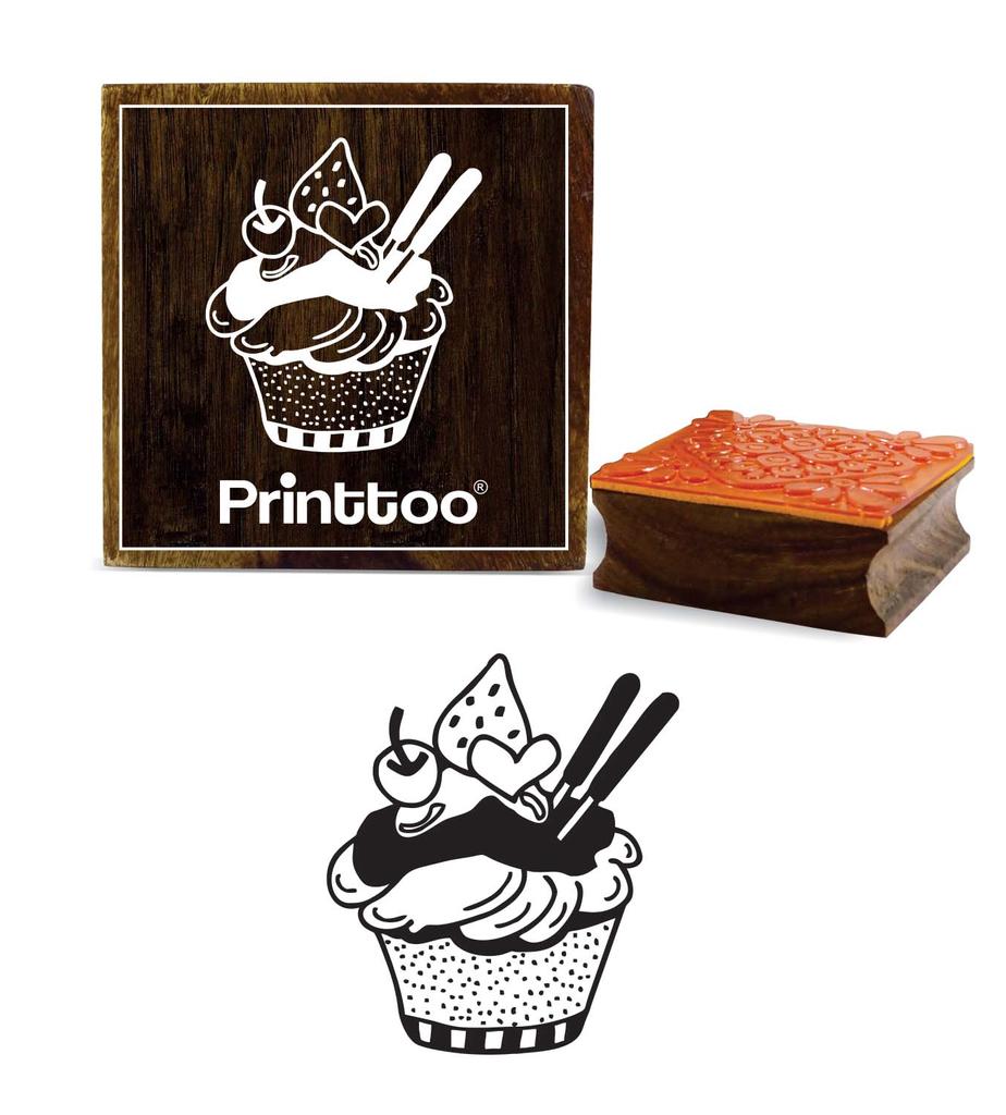 Printtoo Ice-Cream Cup Design Wooden Rubber Stamp Square Crafting Scrap-Booking-2 x 2