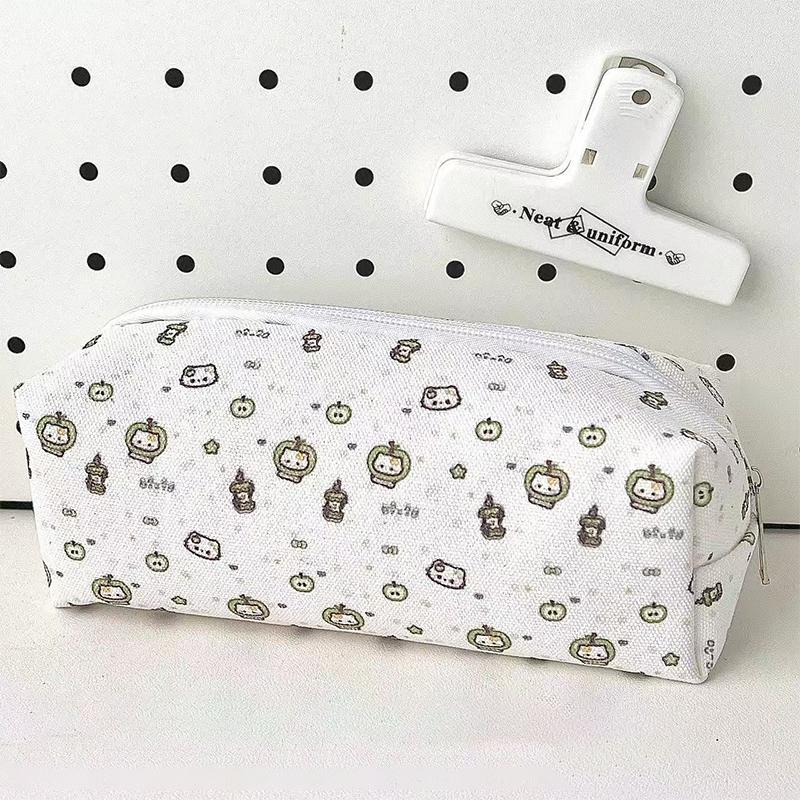 

Cartoon Cat Green Apple Print Storage Pencil Bag Multifunctional Large Capacity Stationery Bag School Supplies Gifts 1pc