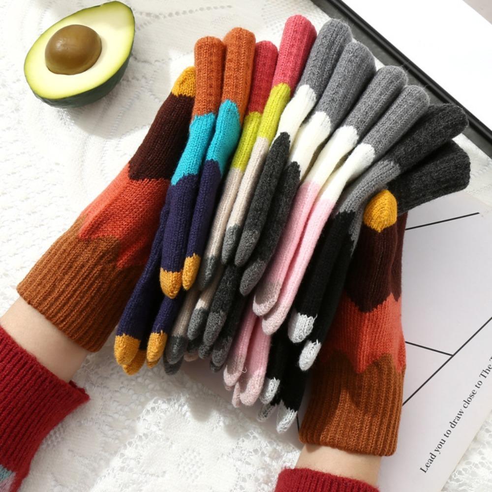 Tie Dyeing Riding Split Finger Gloves Acrylic Fibers Women Gloves Fashion Knitted Woolen Gloves