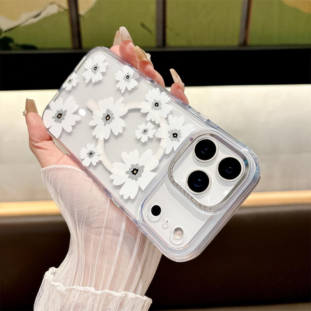 Stereoscopic Flowers Floral Clear Case For iPhone 17 Pro Max Air 16 15 Pro Max For Magsafe Wireless Charging Hard Cover Bumper
