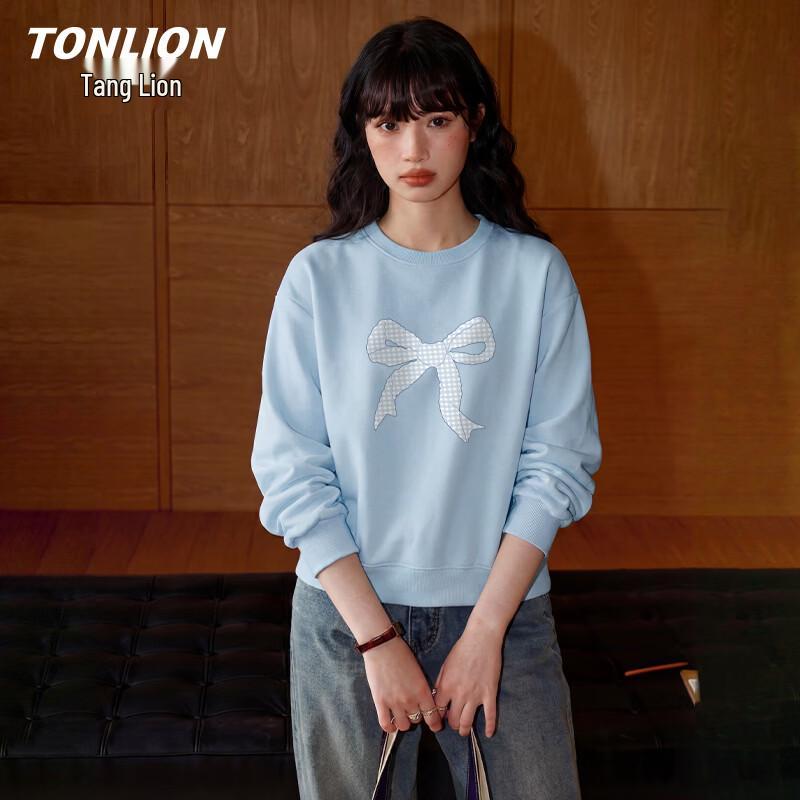 TonLion Women's Loose Bowknot Crew Neck Sweatshirt