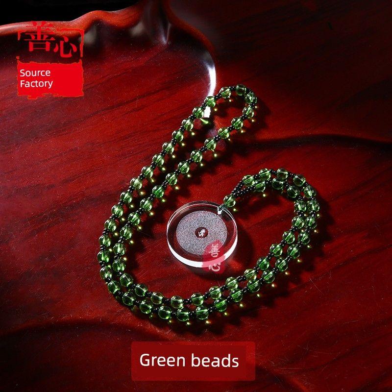 

round Crystal Inner Carving Shurangama Mantra Knot Ornament Pendant Crystal Shurangama + Green Beads