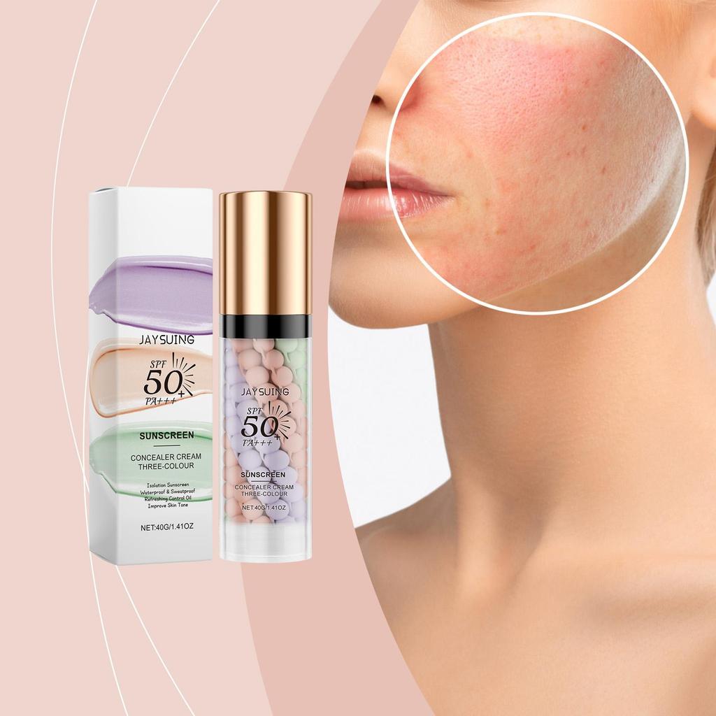 Tri-Color Protective Barrier Cream Concealer Barrier Cream Skin Care Moisturizing Blemish Coverage Smooth Makeup Holding
