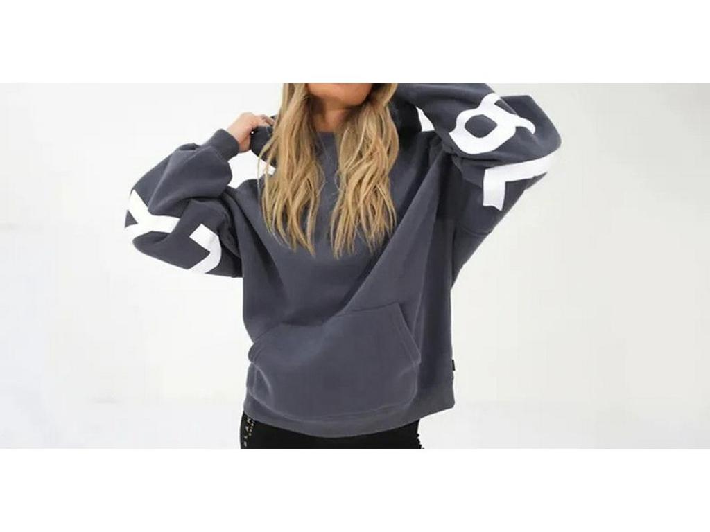 Damen Hoodie mit großem Buchstabenaufdruck aus Fleece - Locker geschnittenes Sweatshirt für Frühling & Herbst