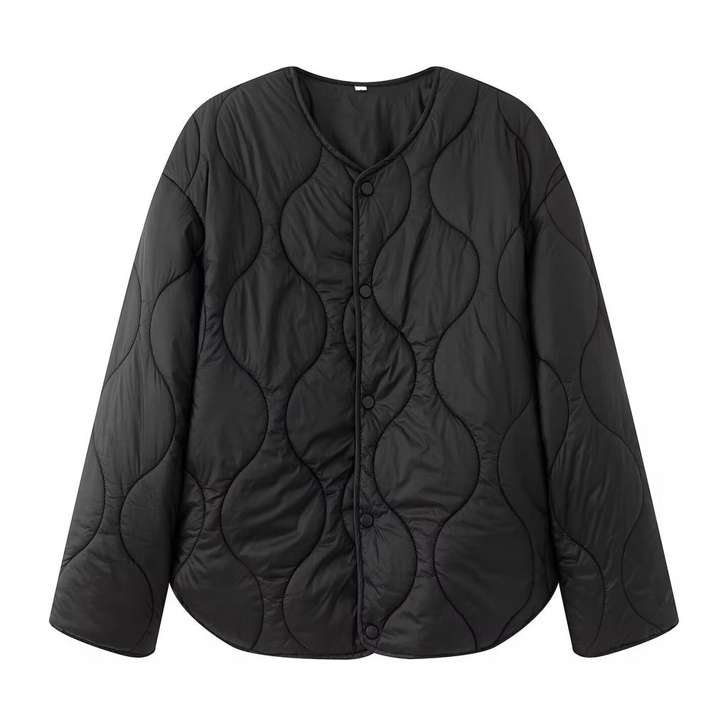 Autumn And Winter Round Neck Rhombus Padded Jacket Top Thickened Jacket