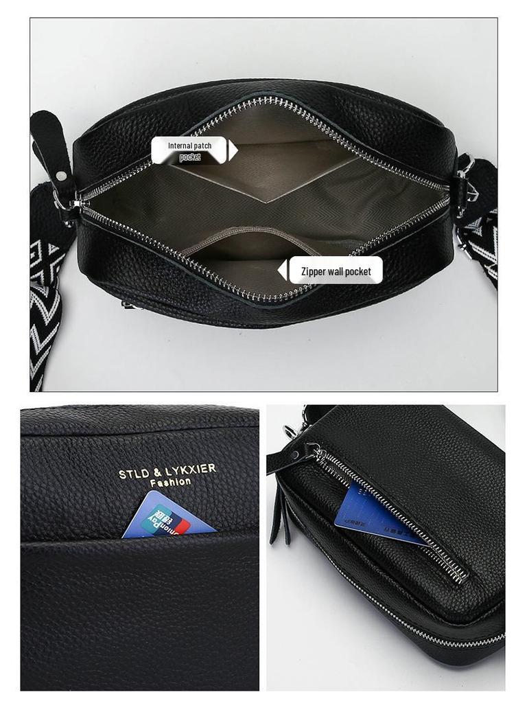 Crossbody-Tasche aus echtem Leder mit breitem Riemen - Damen Casual Klein Quadratisches Design