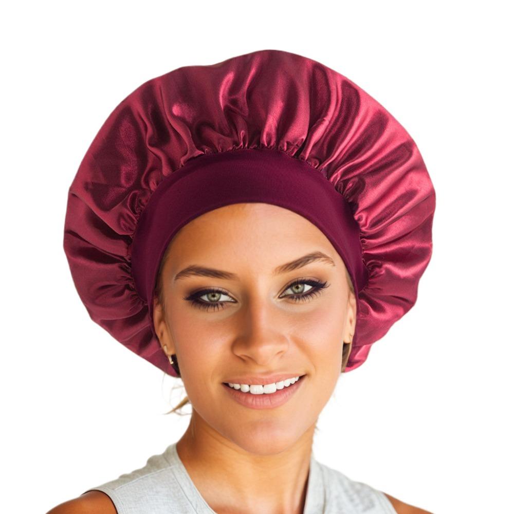 1pc Women's Solid Color Satin Wide-Brimmed Shower Cap, Suitable for Daily Use Silk Bonnet Satin Bonnet