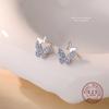S925 Sterling Silver Blue Zircon Double Butterfly Stud Earrings, Dainty Fresh Fashion Jewelry for Wome