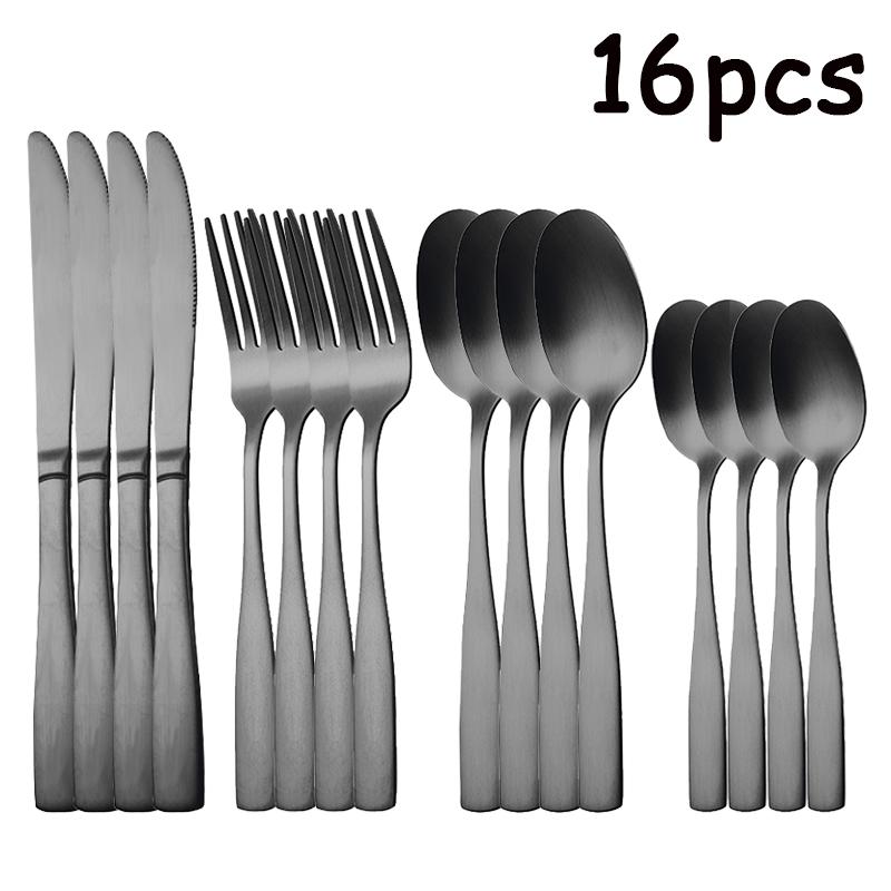 4/16/24/40pcs stainless steel cutlery set, large handle knife and fork spoon, suitable for dining room kitchen.