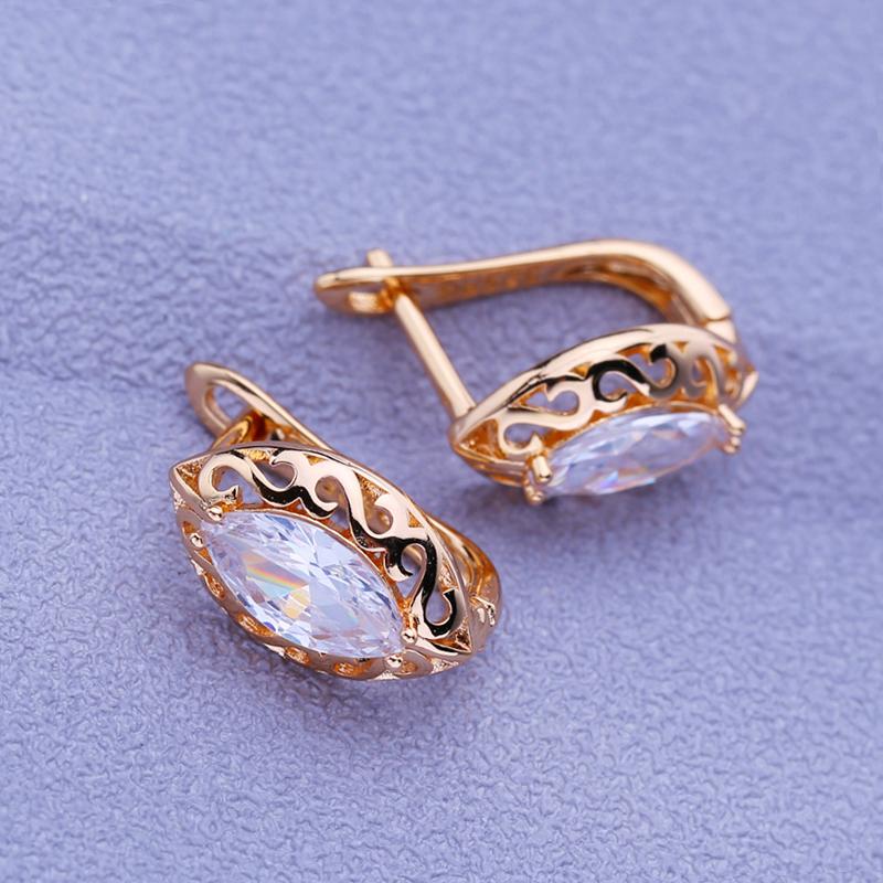 LSOOYH boucles d'oreilles à Clip couleur or Rose boucle d'oreille de mode pour les femmes creux cubique zircone boucles d'oreilles bijoux