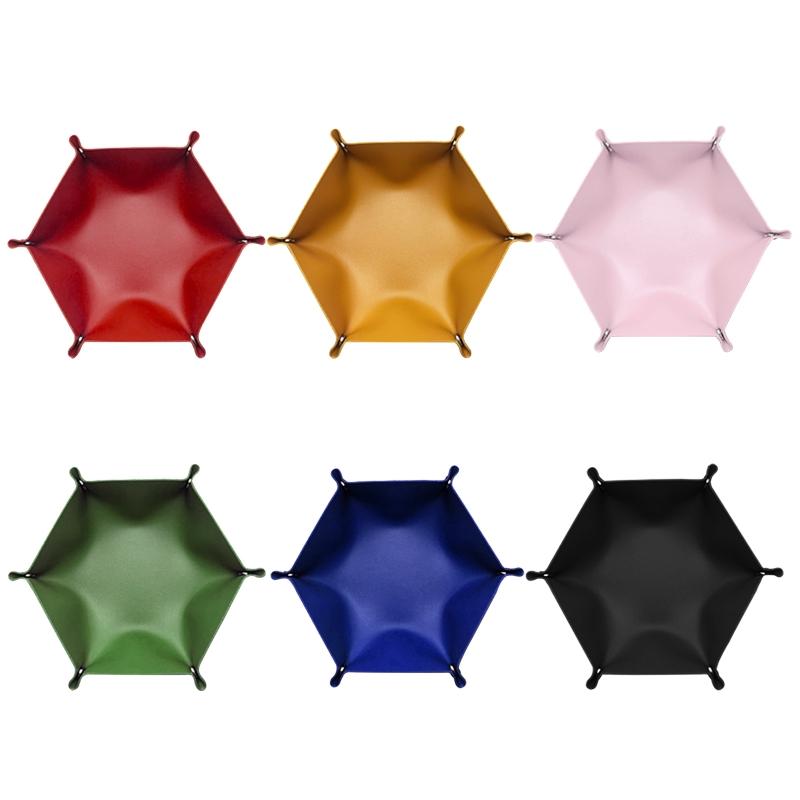 Dice Tray PU Leather Dice Folding Hexagon Tray Dice Coin Purse Holder for Home Bar Dice Games Like RPG DND Board Games