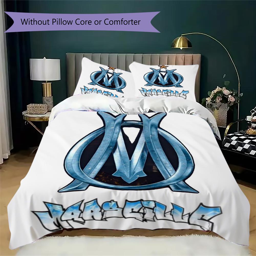Olympique De Marseille Pattern Bedding Uilt Set Uilt Cover Pillowcase Home Decoration Birthday Gift (1 * Duvet Cover + 2 * Pillowcase Without Core)