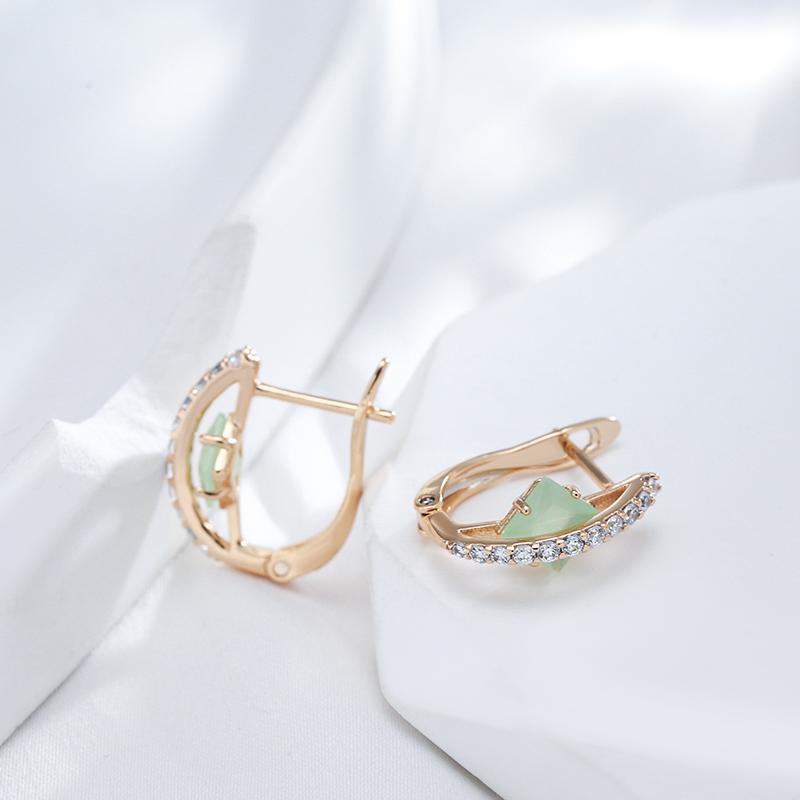 Rose Gold Color Earrings For Women Shiny Square Green Natural Zircon Vintage Earrings Fine Daily Jewelry Gifts