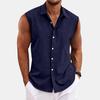 Men's Solid Color Lapel Button Up Vest Shirt T-shirt Top