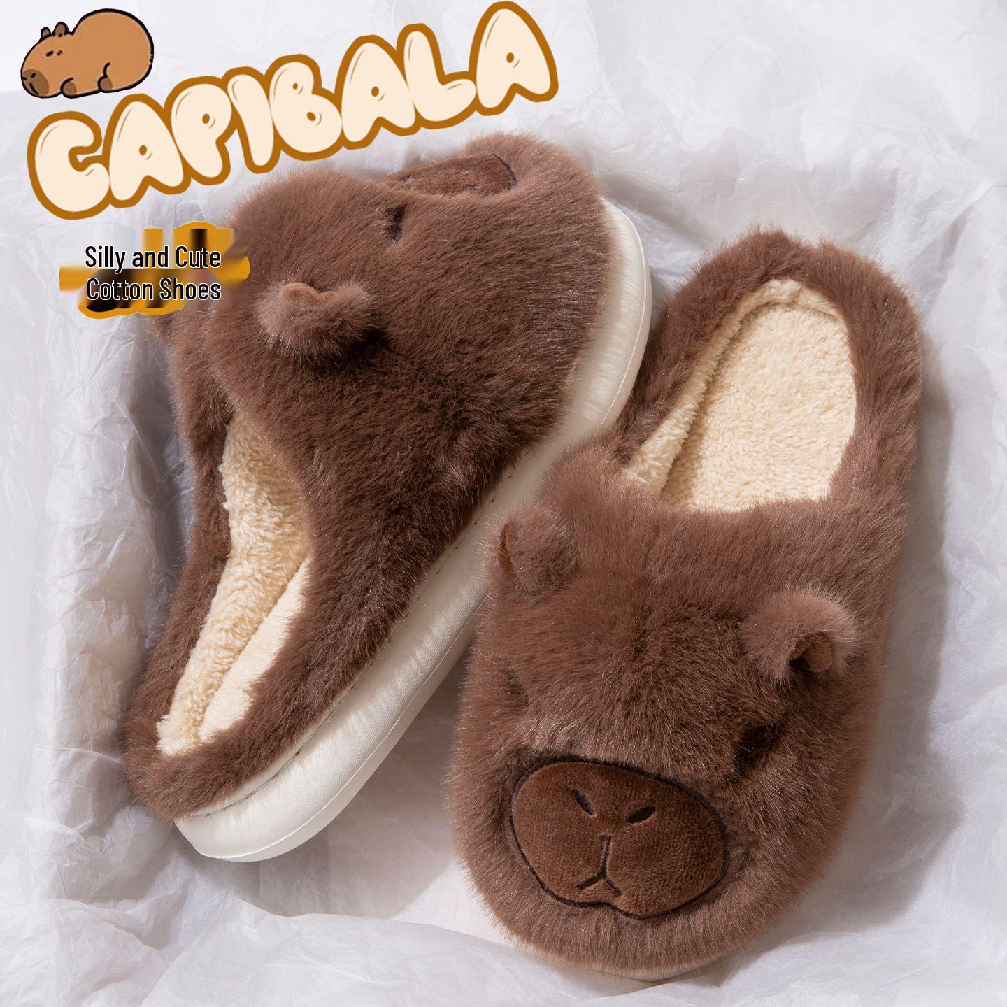 

2025 Капібара Пухнасті Плюшеві Тапочки - Нековзні, Теплі, Для батьків та дітей, для Чоловіків та Жінок (Осінь / Зима) 34-35 (Foot Length 21cm)