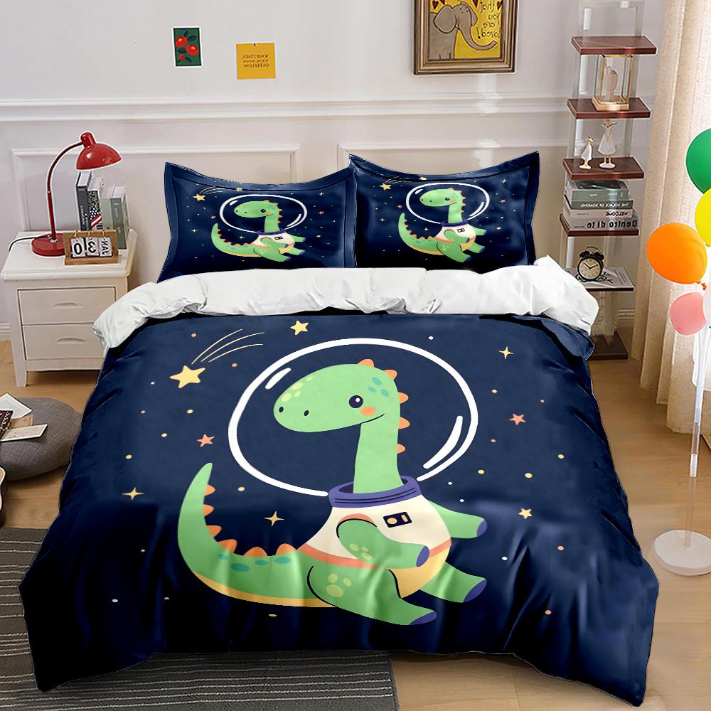 Space dinosaur with starry background Pattern Duvet Cover Set Digital Print Polyester Bedding with Zipper Closur for kids gift