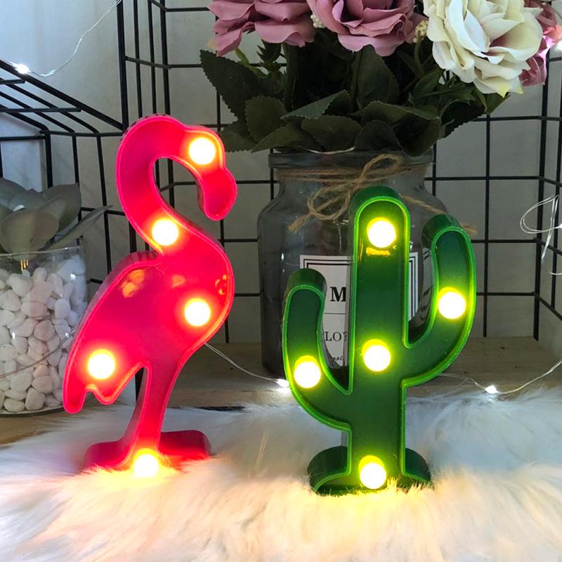 Korean Hot Selling LED Flamingo & Cactus Tabletop Night Light for Christmas Decoration