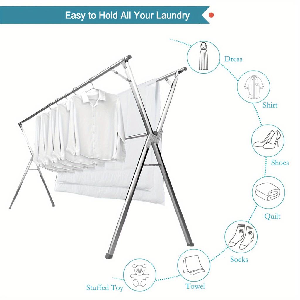 X-Shape Foldable Stainless Steel Drying Rack,Indoor Outdoor Universal Clothes Rack,Drying Clothes and Quilts,Storage Organizer
