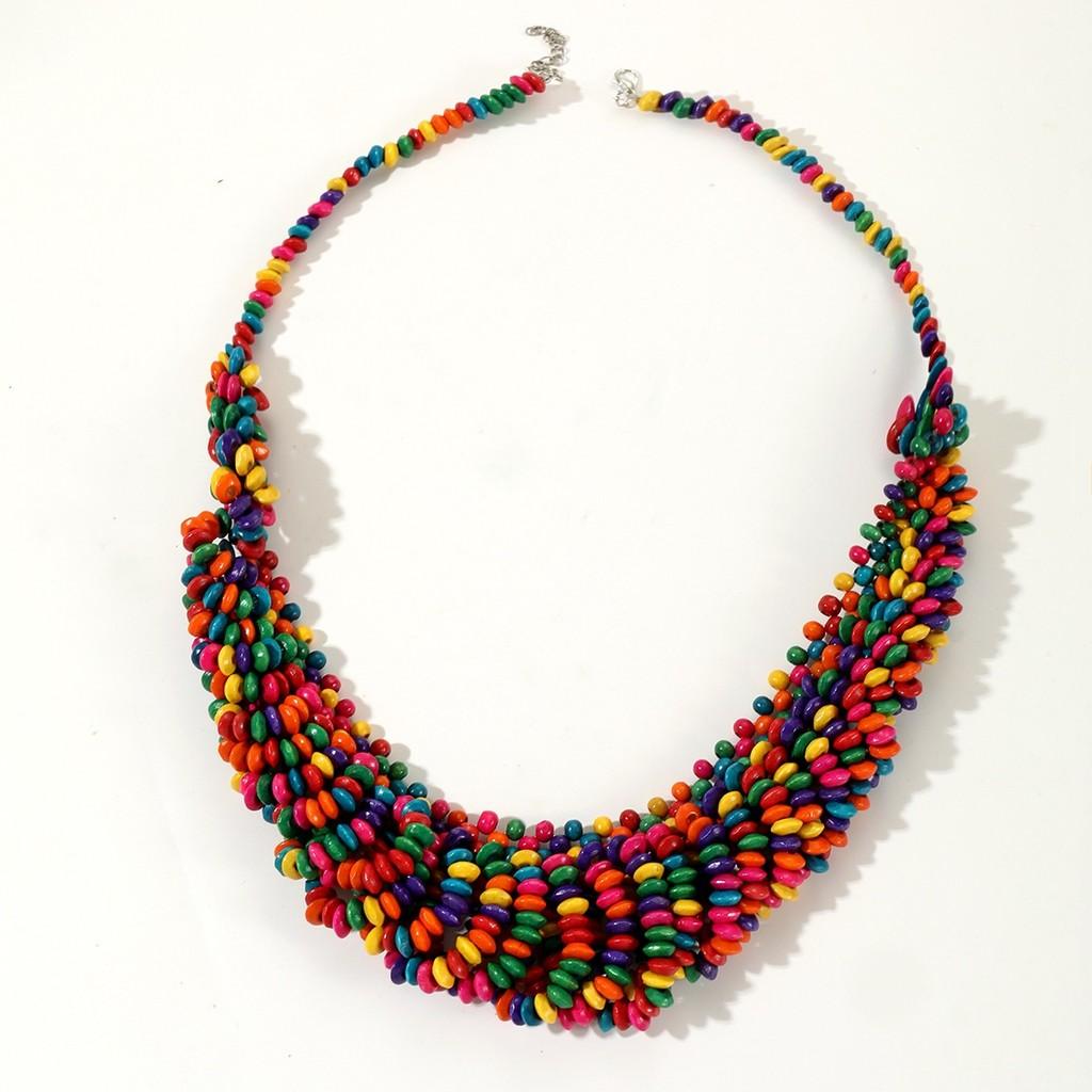 Colored Creative Wooden Bead Woven Necklace Neck Accessories For Gift Holiday