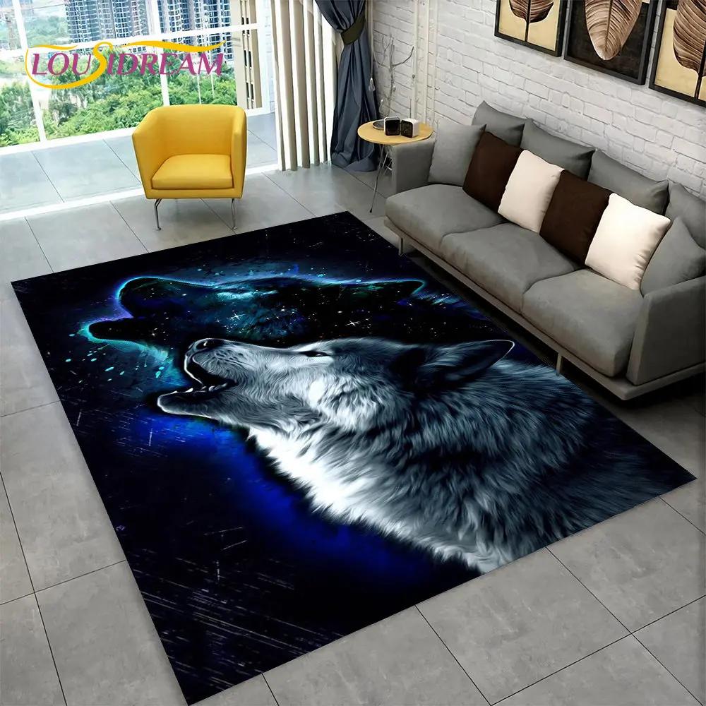 3D Tiger Leopard Cheetah Lion Wolf Area Rug,Carpet Rug for Living Room Bedroom Sofa Doormat Kitchen Decor,Kid Non-slip Floor Mat