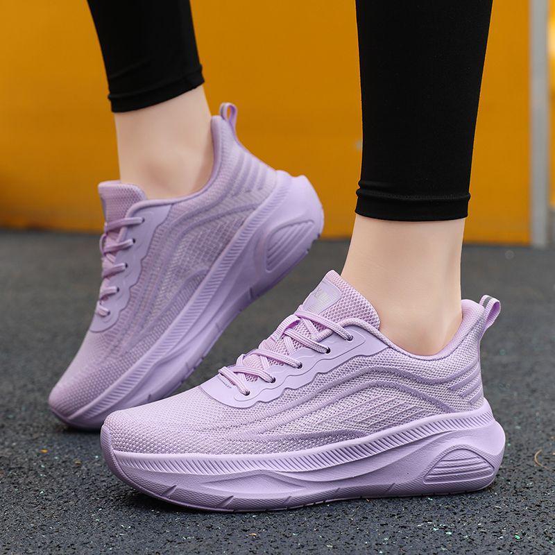 

Unisex Black Mesh Sneakers: Lightweight, Breathable, Casual Travel & Running Shoes with Shock-Absorbing Thick Sole 35 фиолетовый